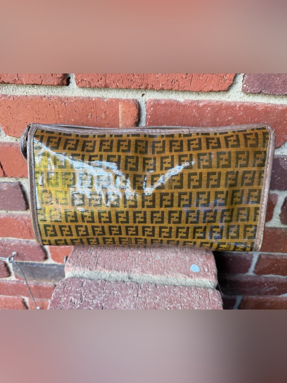 Vintage Fendi Brown Zucca Logo Clutch/Travel Pouch